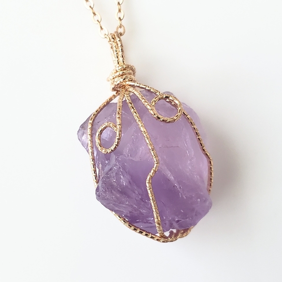 Jewelry - Wire-wrapped natural amethyst pendant necklace